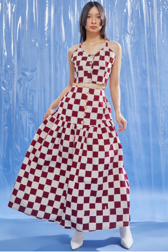AYA SKIRT - WINE CHECKERBOARD